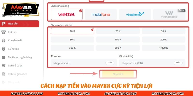 Cách nạp tiền vào MAY88 cực kỳ tiện lợi