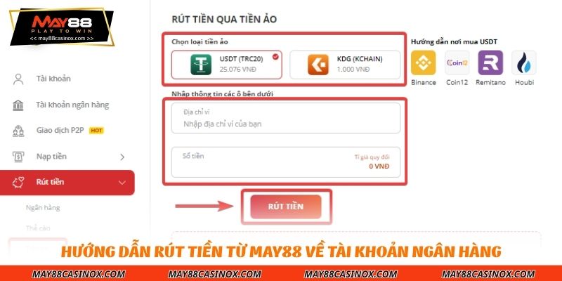 Hướng dẫn rút tiền từ MAY88 về tài khoản ngân hàng